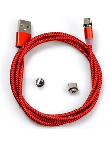 USB nabíjecí kabel 3v1 s magnetickými koncovkami Červená