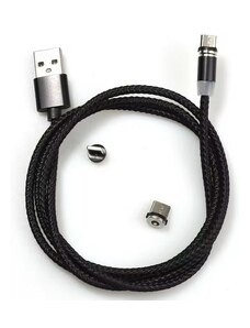 USB nabíjecí kabel 3v1 s magnetickými koncovkami Černá