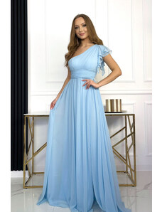Paris Style Světle modré dlouhé šaty s volánovým rukávem Gracja
