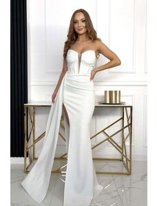 Paris Style Bílé šaty s vysokým rozparkem Ariel