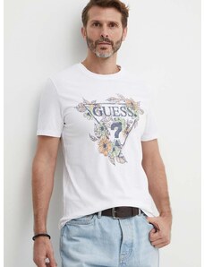 Bavlněné tričko Guess FLOWERS bílá barva, s potiskem, M4GI11 I3Z14