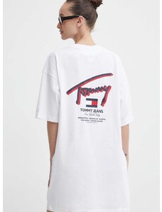 Bavlněné šaty Tommy Jeans bílá barva, mini, oversize, DW0DW18095