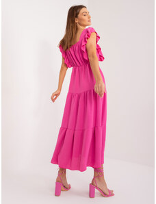 Fashionhunters Tmavě růžové šaty s volány a elastickým pasem