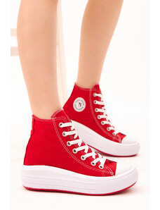 Tonny Black Women's Red Comfortable Fit Thick Soled Long Sneakers.
