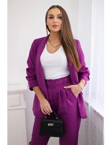 MladaModa Elegantní souprava saka a kalhot model 80172K tmavě fialová