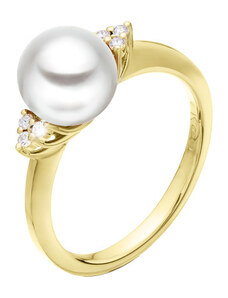 Zlatý prsten s perlou a diamanty ZPVE048Z-46-1000B