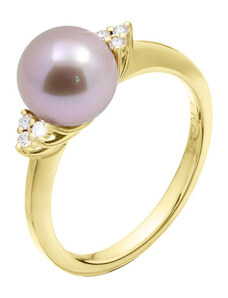 Zlatý prsten s perlou a diamanty ZPVE048Z-57-1000F