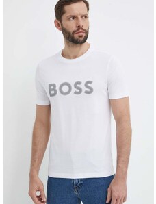 Bavlněné tričko Boss Green bílá barva, s potiskem