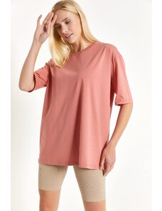 armonika Women's Salmon Round Neck Oversize T-shirt