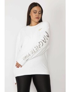 Şans Women's Plus Size Bone Sleeve Detailed Towel Sweatshirt