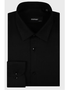 Pánská košile dlouhý rukáv MMER F004DRL Regular Fit černá Prodloužená
