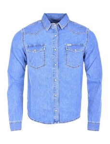 Pánská jeans košile CROSS A601 19 SHIRT 19 MID BLUE