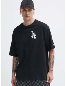 Bavlněné tričko New Era černá barva, s potiskem, LOS ANGELES DODGERS