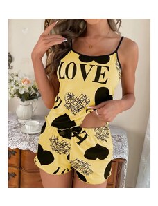 Krátké dámské pyžamo Love KP30757 žlutá S