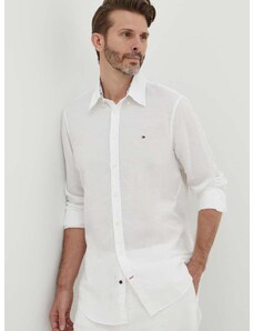 Košile s příměsí lnu Tommy Hilfiger bílá barva, regular, s límečkem button-down, MW0MW34632