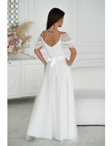 Bicotone Bílé dlouhé tylové šaty Grace