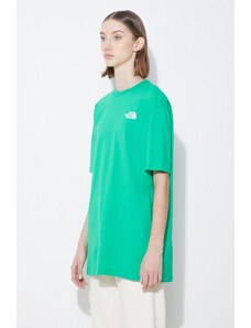 Bavlněné tričko The North Face W S/S Essential Oversize Tee zelená barva, NF0A87NQPO81