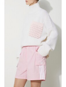 Kraťasy adidas Originals 3S Cargo Shorts dámské, růžová barva, s aplikací, high waist, JH1076