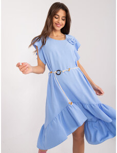 Fashionhunters Světle modré asymetrické šaty s volány