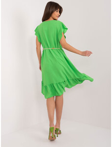 Fashionhunters Světle zelené rozevláté šaty s volány