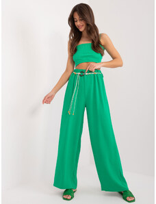 Fashionhunters Zelené letní látkové kalhoty