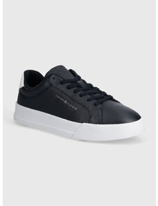 Kožené sneakers boty Tommy Hilfiger TH COURT BETTER LTH TUMBLED tmavomodrá barva, FM0FM04972