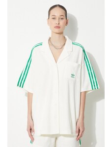Košile adidas Originals Resort Shirt dámská, béžová barva, relaxed, s klasickým límcem, JH0614