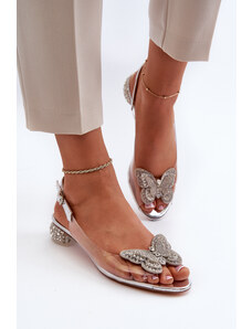 Kesi Transparentní sandály na nízkém podpatku s motýlkově růžovým stříbrným D&A