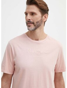 Bavlněné tričko Pepe Jeans růžová barva, s aplikací
