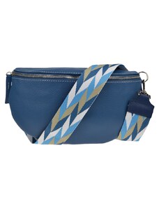 NovaKabelka.cz Kožená kabelka crossbody Reni Grande Blu s přídavným popruhem V modrá