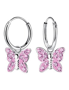 SYLVIENE Dětské stříbrné náušnice Růžový motýl s krystaly