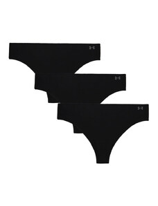 Under Armour Pure Stretch No Show Thong 3 Pack | Black/Black/Steel