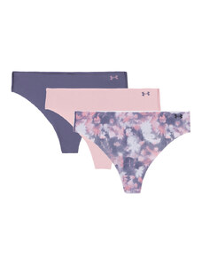 Under Armour Pure Stretch Printed No Show Thong 3 Pack | Halo Gray/Pink Elixir/Downpour Gray