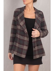 armonika Women's Smoky Plaid Patterned Four Button Cachet Jacket