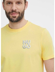 Bavlněné tričko HUGO žlutá barva, s potiskem, 50508944