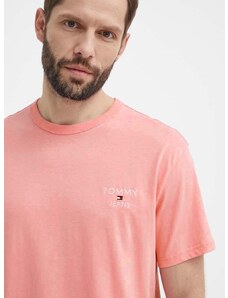 Bavlněné tričko Tommy Jeans růžová barva, s aplikací, DM0DM18872