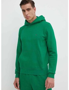 Mikina Tommy Hilfiger pánská, zelená barva, s kapucí, hladká