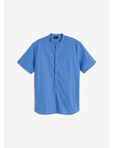 bonprix Košile s podílem lnu, krátký rukáv Modrá