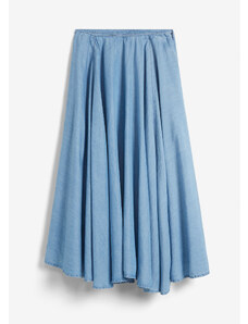 bonprix Džínová sukně s vysokým, pohodlným pasem Modrá