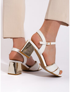 GOODIN Women's sandals with a heel white and gold