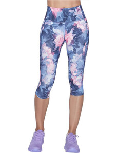 MODRO-RŮŽOVÉ KVĚTINOVÉ 3/4 LEGÍNY SKECHERS GO WALK HIGH WAISTED SUMMER ROSE CAPRI LEGGINS Květinový vzor