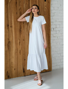 Dámské bavlněné šaty s volánem LOREN dlouhé bílé - L