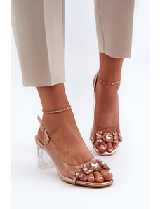 Kesi Elegantní sandály na vysokém podpatku s ozdobami, růžové zlato D&A