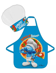 Dětská zástěra s kuchařskou čepicí ŠMOULOVÉ - modrá