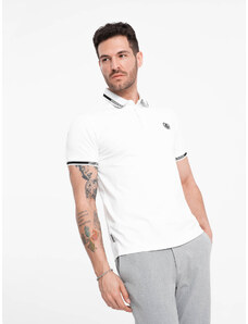 Ombre Clothing Pánské elastanové polo tričko s kontrastními prvky - bílé V1 OM-POSS-0123