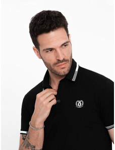 Ombre Men's elastane polo shirt with contrasting elements - black