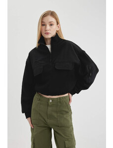 DEFACTO Zipper Collar Thick Fabric Crop Sweatshirt