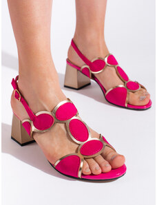 GOODIN Luxusní dámské sandály růžové na širokém podpatku