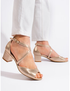 GOODIN Luxusní zlaté dámské sandály na širokém podpatku