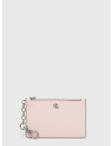 Kožená peněženka Lauren Ralph Lauren růžová barva